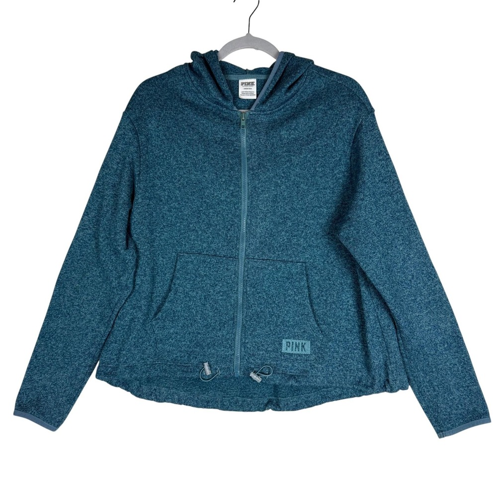 PINK Victoria's Secret Hoodie Womens Large Blue Full Zip Fleece Kangaroo Pockets